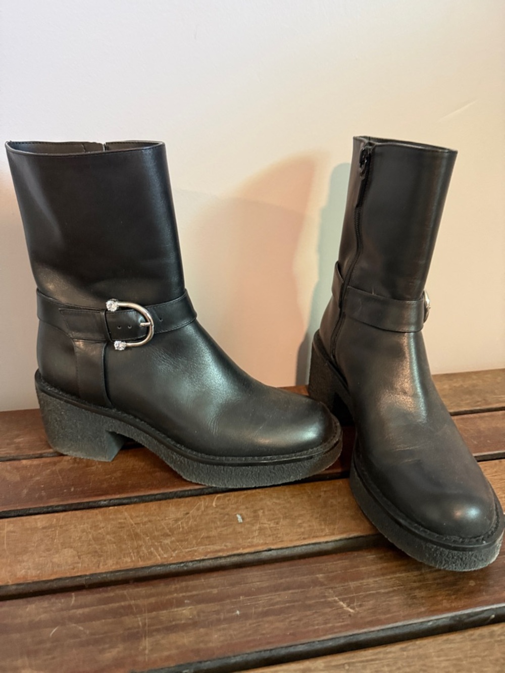 Stuart Weitzman Black Leather Mid-Calf Platform Boots